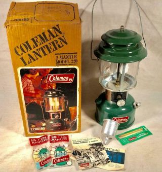 Vintage 1979 Coleman Model 220 Double Mantle Camping Lantern W/ Funnel Plus