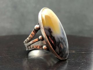 Rare Vintage Native American Navajo Sterling Silver Moss Agate Ring Size 6