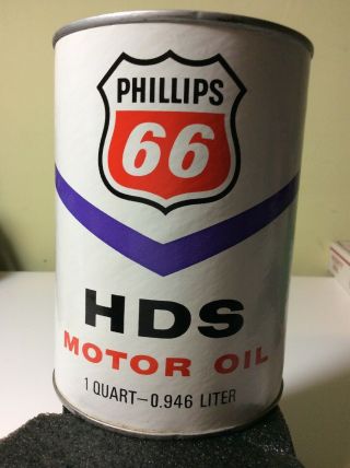 Vintage 1 Quart Phillips 66 Hds,  1 Motor Oil Can Full Sae 30 Cardboard Can Rare