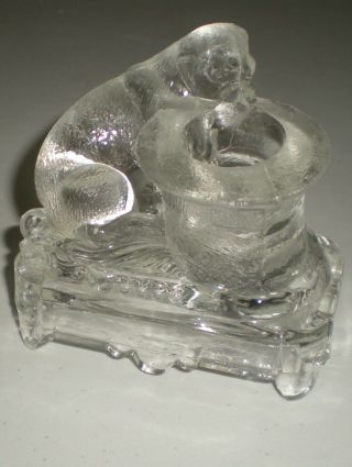 Antique Belmont Glass Pug Dog W/ Top Hat Toothpick Holder Circa 1885 Eapg