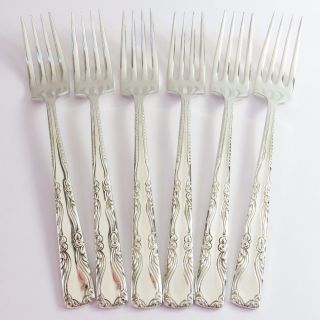 Vintage Charm Silverplate Cutlery 6 Pc Dessert Forks Set,  Floral