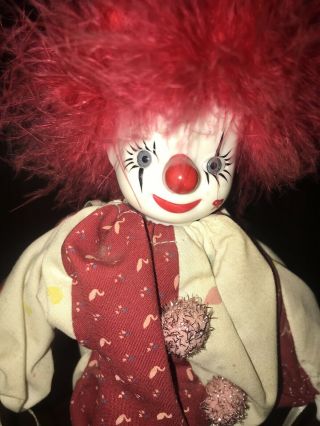Vintage Porcelain Clown Doll 11” With Stand