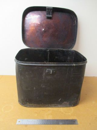 Extra Large Vintage Metal Tin Hat Box Storage Deed Case Black Copper Lined