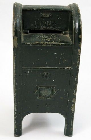 Vintage Or Antique Cast Aluminum U.  S.  Mail Coin Coins Bank Painted Dark Green