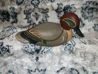 Rare Vintage Wood Carved Duck Decoy Hand Painted Glass Eye