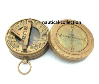 Nautical Antique Brass Dollond London Sundial Compass Collectibles Item