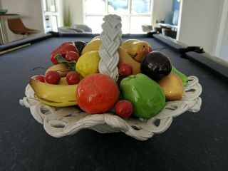 RARE XTRA LARGE Capodimonte Ceramic Fruit Bowl Basket Centerpiece w/Handle 2