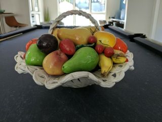 RARE XTRA LARGE Capodimonte Ceramic Fruit Bowl Basket Centerpiece w/Handle 3