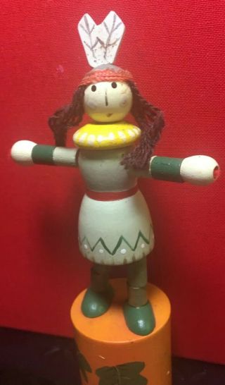 Vintage Toy Push Up Press Base Collapsible Indian Squaw Rare 1950 