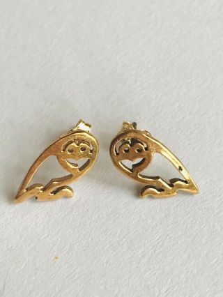 Gorgeous Antique Victorian 9ct Gold Fully Hallmarked Minimalist Owl Earrings
