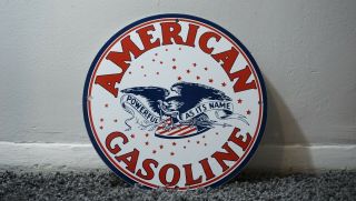 Vintage American Gasoline Porcelain Sign Gas Oil Metal Station Pump Plate Rare