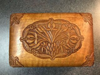 Vintage Hand Carved Wood Box,  Signed,  8 " X 5 "