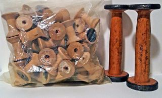 2 Industrial Textile Thread Spools,  43 Antique Vintage Wood Wooden Sewing