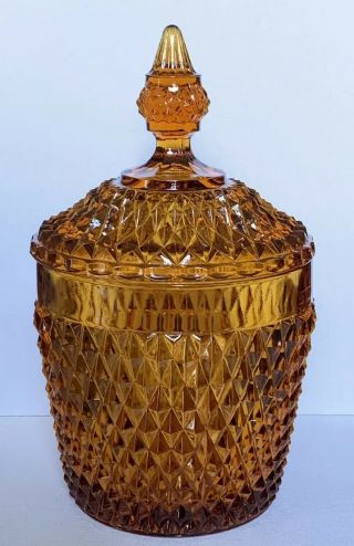 Vintage Large Amber Glass Apothecary Jar With Lid Ornate Design Gorgeous Color