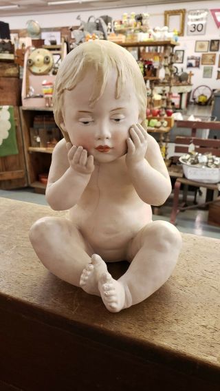 Antique Gebruder Heubach? Nude Little Girl Vtg Bisque Piano Baby Figurine