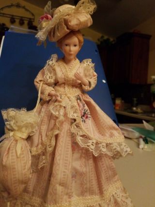 12 " Vintage Doll Victorian Style On Rotating Pedestal,  Playing Music