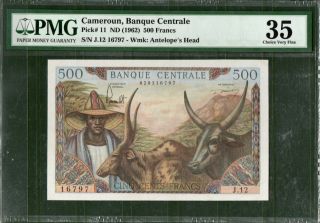 Cameroun 500 Franc P 11 Nd (1962) Pmg 35,  Rare