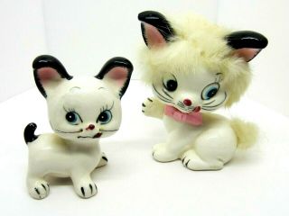 Rare Set Vintage White Porcelain Cat And Kitten With Tongues Out Kitsch Mcm