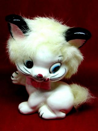 Rare Set Vintage White Porcelain Cat and Kitten with Tongues Out Kitsch MCM 3