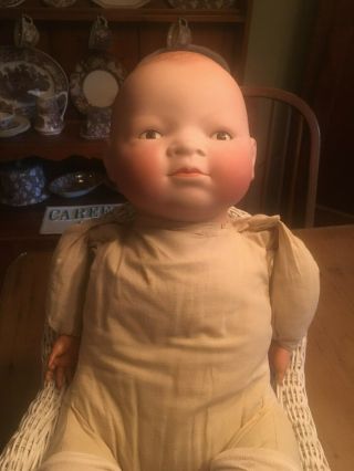 Large Vintage Grace S Putnam Bye Lo Baby Doll 18” Bisque Brown Glass Eyes