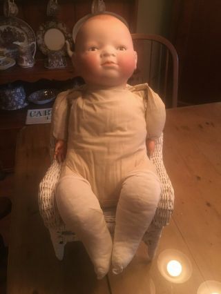 Large Vintage Grace S Putnam Bye Lo Baby Doll 18” Bisque Brown Glass Eyes 2