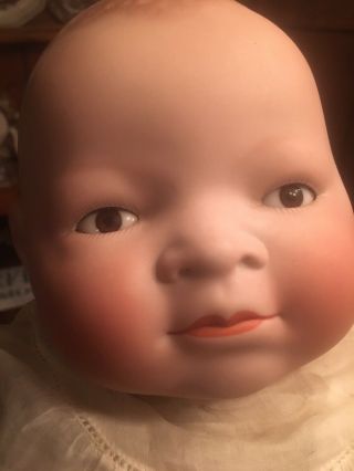 Large Vintage Grace S Putnam Bye Lo Baby Doll 18” Bisque Brown Glass Eyes 3