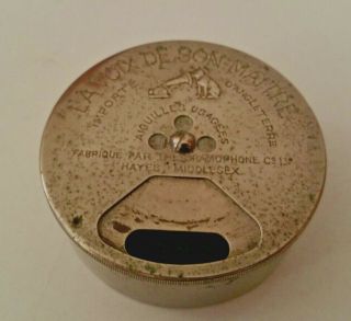 Rare French Round Compartment Hmv Phonograph Gramophone Needle Tin - Nipper