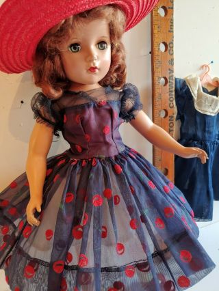 Vintage Hard Plastic 17 " Doll W Shoes,  Printed Sheer Cotton Dress,