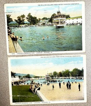 Rare Vintage 1920s Lakeside Amusement Park Pool Postcard Roanoke Salem Va Signed