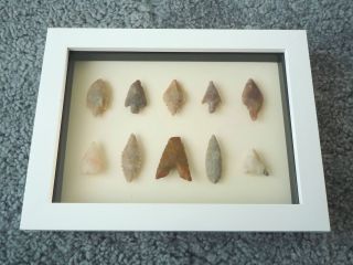 Neolithic Arrowheads In 3d Picture Frame,  Authentic Artifacts 4000bc (0440)