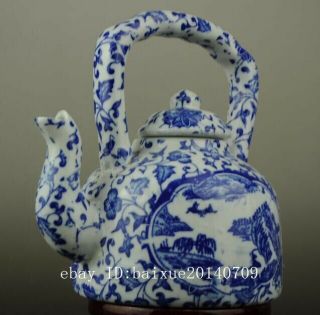Chinese old Blue & White porcelain Hand painted landscape teapot/kangxi mark b02 2