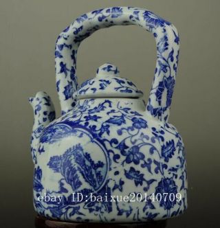 Chinese old Blue & White porcelain Hand painted landscape teapot/kangxi mark b02 3