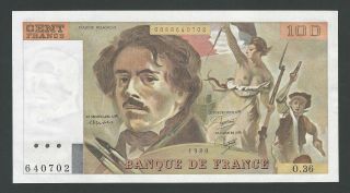 France Rare 100 Francs 1980 Eugene Delacroix Unc