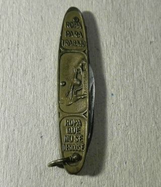 Old Vintage Rare Bronze Pocket Knife Work Clothes Argentina Advertising