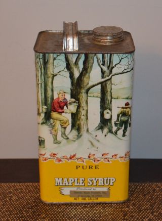 Vintage Antique York Pure Maple Syrup 1 Gallon Tin Litho With Handle