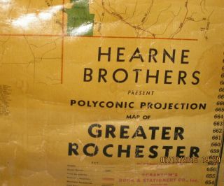 Rare 1950 ' s Era Hearne Bros Polyconic Wall Map of Rochester,  NY - 67 