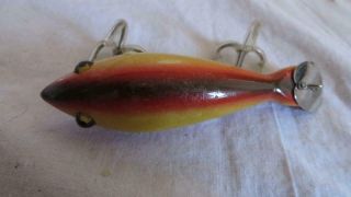 Vintage Heddon Dowagiac Tadpolly Wooden Bass Fishing Lure Glass Eyes 3 1/2 " Long