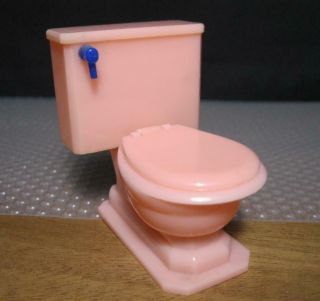 Vtg Renwal Mini Doll House Bathroom Furniture Pink/blue Handle Toilet/lid Lifts