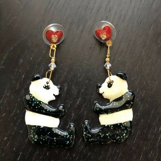 Vintage Rare Panda Earrings Lunch At The Ritz Signed Jewelry Sparkly Art Nr