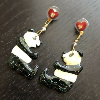 Vintage RARE Panda Earrings LUNCH AT THE RITZ Signed Jewelry Sparkly Art NR 2