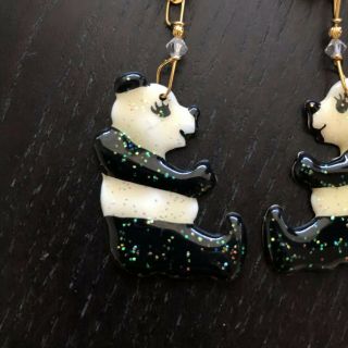 Vintage RARE Panda Earrings LUNCH AT THE RITZ Signed Jewelry Sparkly Art NR 3