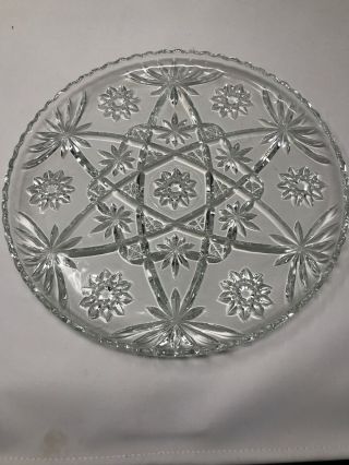 Vintage Large Cut Clear Crystal? Glass Round Serving Platter 14”