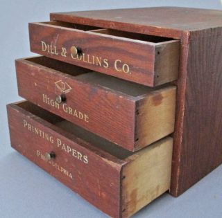 Antique C1900 Wood Counter Top Store Display Box 3 - Drawer Dill & Collins Paper