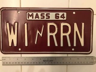 Vintage Rare 1964 Massachusetts Ham Radio License Plate Tag W1 Rrn