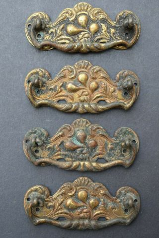 Set 4 Victorian Brass Drawer Pull Handles Old Vintage Chest Reclaimed Antique