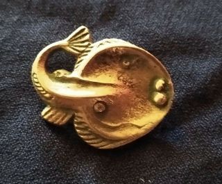 Rare Vintage Bronze Kalevala Koru Halibut Brooch Finland Pin Marked Kk Flounder