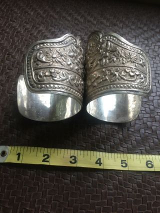 Antique Vintage Chinese Silver Cuff Bracelets,  Floral Pattern,  Circa 1940’s.