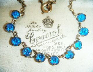 Antique Art Deco Adorable Blue Open Back Crystal Bezel Set Vintage Necklace