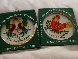 RARE Vtg 12 Days of Christmas Ornaments Made in Hong Kong Hand Painted Glass ' 82 3