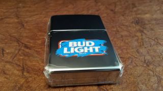Vintage Bud Light Beer Zippo Lighter Rare Logo Anheuser Busch Polished Chrome